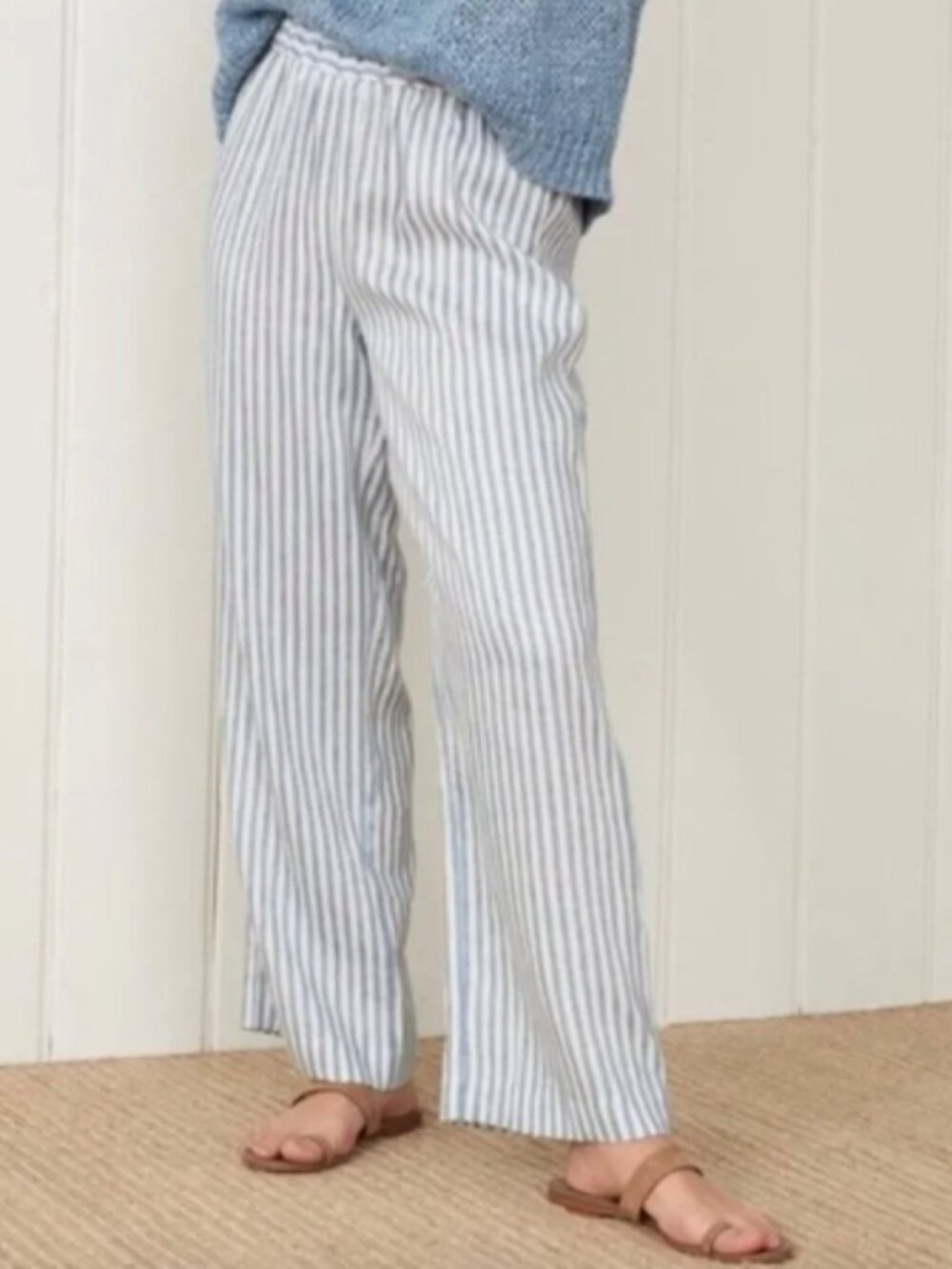 Jenni Kayne  Striped Linen Blue Straight Leg Blue White Pant Small